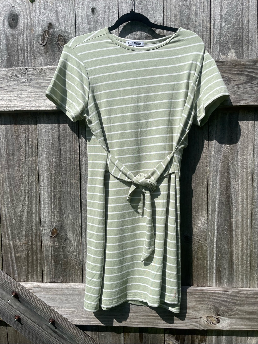 Steve Madden Sage Green & White Striped Tie-Waist Mini Dress